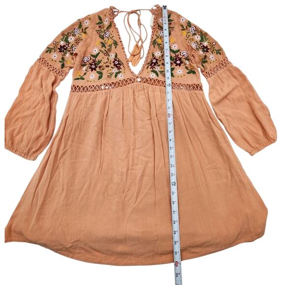 Altar'd State Floral Embroidered Dress Coral Pink Mini Tie Back Womens Sz Small - Picture 9 of 10